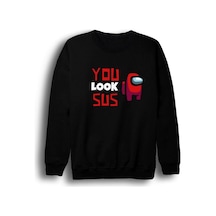 Unisex Siyah Among Us Oyun Baskılı Bisiklet Yaka Sweatshirt Siyah