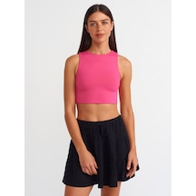 Dilvin Poliamid Crop Top Fuşya