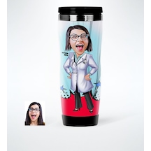 Kişiye Özel Kadın Doktor Karikatürlü Çelik Termos Bardak - 1