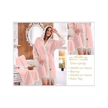 Lorena Pudra Kadın Fransız Dantelli Balayı Çeyizlik Bornoz Set Pudra
