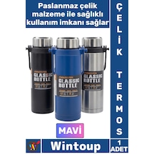 Termos Yalıtımlı Sızdırmaz Sağlam Kamp Outdoor Soğuk Sıcak Taşıma Kulplu Çelik Termos 800 Ml Mavi Çok Renkli