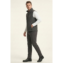 Genius Store Erkek Yelek Softshell Su Geçirmez Tam Fermuarlı Cepli Normal Kalıp Spor Yelek Füme