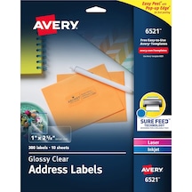 Lazer Ve Mürekkep Püskürtmeli Yazıcılar İçin 6521 Parlak Kristal Netliğinde Adres Etiketleri, 1 "x 2-5/8", 300 Etiket Diğer