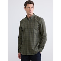 Lcwaıkıkı Classic Haki Regular Fit Ekose Gabardin Erkek Gömlek