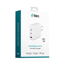 Ttec Smartcharger Trio Gan 120w Pd Seyahat Hızlı Şarj Aleti 2 Usb-c+usb-a