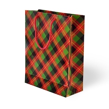 Lüks Ekose Karton Çanta 25x30x9cm Pakette 10 Adet