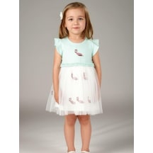 Kız Çocuk Pamuklu Flamingo Desenli Elbise-15817 Mint