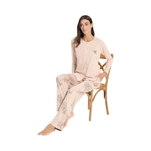 Over Sleep By Poleren Over Sleep 3317 Kadın Uzun Kol Büyük Beden Modal Süprem Pijama Takım L-xl-xxl-3x Pudra