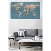 Türkçe Eğitici Ülke Ve Başkent Okyanus Detaylı Atlası Dünya Haritası Duvar Sticker -60x105-3836 Renkli