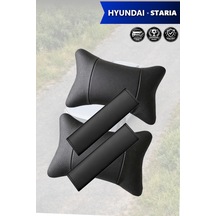 Hyundai Staria Uyumlu Deri Yastık Siyah Set Lüks Deri Kemer Koruyucu