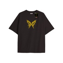 Flood Of Style Siyah Oversize T-shirt Kelebek Sarı Özel Tasarım