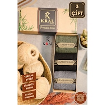 Kral Socks Erkek Koyun Yünlü Lambswool Kışlık 3'lü Kutulu Dikişsiz Çorap Asorti2