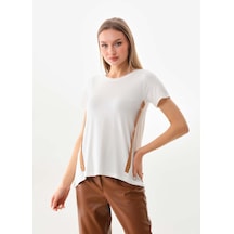 Sistas Kadın Düğme Ve Şerit Detaylı Kısa Kol Bluz 23119 Ekru-camel Ekru - Camel