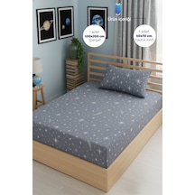 Yıldız Desenli Yastık Kılıflı Tek Kişilik Lastikli Çarşaf Takımı 100x200 Cm Çarşaf+yastık Kılıfı Gri