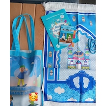Seccade Erkek Çanta Set Tesbih Namaz Ögrenme Kitabı Elif Ba Mavi