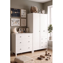 Robin Home Lena Bebek Çocuk Odası Takımı 4 Çekmeceli Geniş Şifonyer Ve Gardrop Gardırop Elbise Dolabı Beyaz