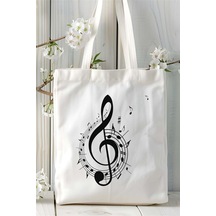 Art Hediye Müzik Baskılı Bez Çanta Kişiye Özel Model 4 Çok Renkli