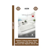 Kablolu Q Klavye Retro Daktilo Görünümlü Tk09 Beyaz Ofis Klavyesi Usb Bağlantı Görsel Stil