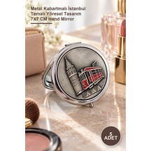 5 Adet El Aynası Metal Kabartmalı İstanbul Temalı Yöresel Tasarım 7x7 Cm Hand Mirror