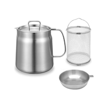 2 Arada 1 Yağ Filtre Tenceresi, Paslanmaz Çelik Fritöz Tenceresi Mutfak Depolama İçin Sepet İle Pişirme 2l Çelik