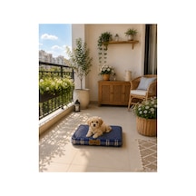 Kedi Ve Köpek Yer Minderi Ve Matı Üst Kalite Yıkanabilir Kılıflı Fermuarlı 5 Cm Süngerli Kaydırmaz Taban Kedi Ve Köpek Yatağı Mavi Ekose - 885907153