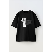 Thewert Unisex Never Give Up Motivational Tasarım Baskılı Pamuk Sıyah Oversize T-shirt Siyah
