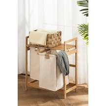 Digithome Bambu 2 Bölmeli Kirli Sepetli Çamaşır Sepeti Raflı Banyo Düzenleyici Db-0007 Ahşap