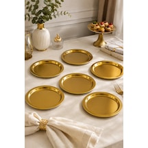 6 Lı Gold Metal Sunum Tepsisi Servis Tepsi İkramlık Sunumluk Fincan Kahve Tepsi 23cm