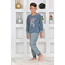 Yeni Sezon Sonbahar/kış Erkek Çocuk Basketball Desenli Polar Pijama Takımı 4530 Petrol Mavisi