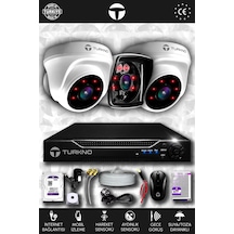 Turkno 3 Kameralı Karia 2 İç Kamera Set 100 GB HDD Full HD Gece Görüşlü Güvenlik Kamerası Sistemi