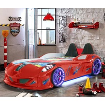 Odacix Arabalı Yatak, Kırmızı Jaguar Full Ledli Koltuklu Araba Yatak