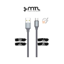 3.4a Usb To Micro Metal Başlıklı Silikon Hızlı Şarj Ve Data Aktarım Kablosu Gri 1 Metre Mt2433