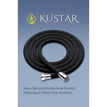 Kustar Nano Silikon Patlamaz Yırtılmaz Ezilmez Duş Hortumu 150 Cm Siyah Banyo Duş Hortumu Gri