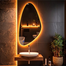 Alvora Amber Led'li Lazer Kumlamalı Lavabo & Banyo Aynası Dokunmatik Sensörlü 120 X 60 Cm Turuncu