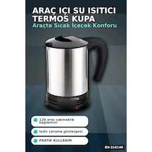 Araç İçi Su Isıtıcı Kettle 12v Çakmaklık Girişli Çelik Gövdeli Termos Kupa Bx-316149