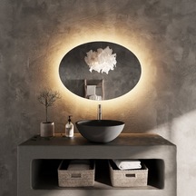 80x112 Cm Oval Dim Edilebilir Dokunmatik Led Ayna 3000k Günışığı Sarı