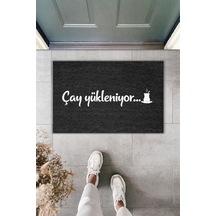 Rugmood Modern Dijital Baskı - Çay Yükleniyor - Kapı Önü Paspası Siyah