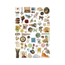 59 Adet Vintage Sanat Art Sticker Seti - Etiket Seti Sketchbook Çok Renkli