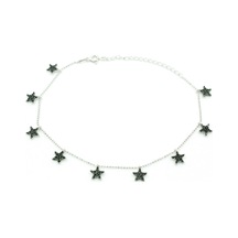 Siyah Taşlı Halhal Yıldızlı Ince Zincirli Gümüş Bayan Halhalı Mod Gümüş