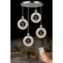 Ren Geyiği Model 4 Lü Krom Kaplama 3 Renk Kumandalı Salon Mutfak Oturma Yatak Odası Modern Led Avize Gri