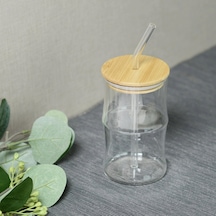 Paçii Bambu Kapaklı Pipetli Bardak - Açık Kahverengi / Şeffaf - 330 Ml Renkli
