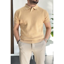 Erkek Açık Yaka Çizgili Desenli Tişört Sarı Edw258 Sarı