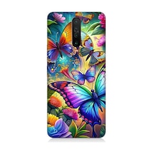 Xiaomi Poco X2 Uyumlu Çiçekler Arasında Kelebekler Desenli Silikon Kılıf Çok Renkli