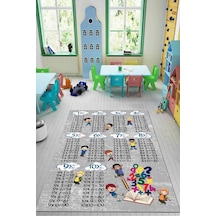 Gri Kaymaz Tabanlı Çarpım Tablolu Eğitici Çocuk Halısı Kd124n11