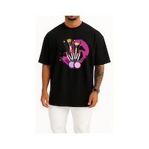 Bahriyeli Collection Oversize Kozmetik Ruj Makyaj Sanatçısı Göğüs Tasarımlı Unisex T-shirt Siyah