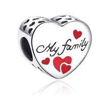 My Family Yazılı Kalp Boncuk Charm Gümüş