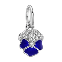 Nur Silver Lacivert Yaprak Detay Yonca Sallantılı Gümüş Charm Nur-bl09091
