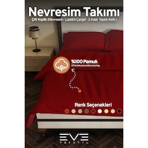 Eve Tekstil %100 Pamuk Ranforce Çarşaflı Yastık Ve Yorgan Kılıflı Çift Kişilik Nevresim Takımı 200x220 Cm Bordo