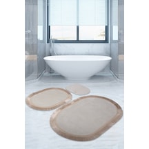 Bonny Home Pera Krem 3'lü Banyo Paspası Seti Kaymaz Tabanlı Krem