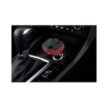 Araç İçi Kırmızı Kristal Taşlı Fm Transmitter Bluetooth Usb Type-c Oto Çakmaklık